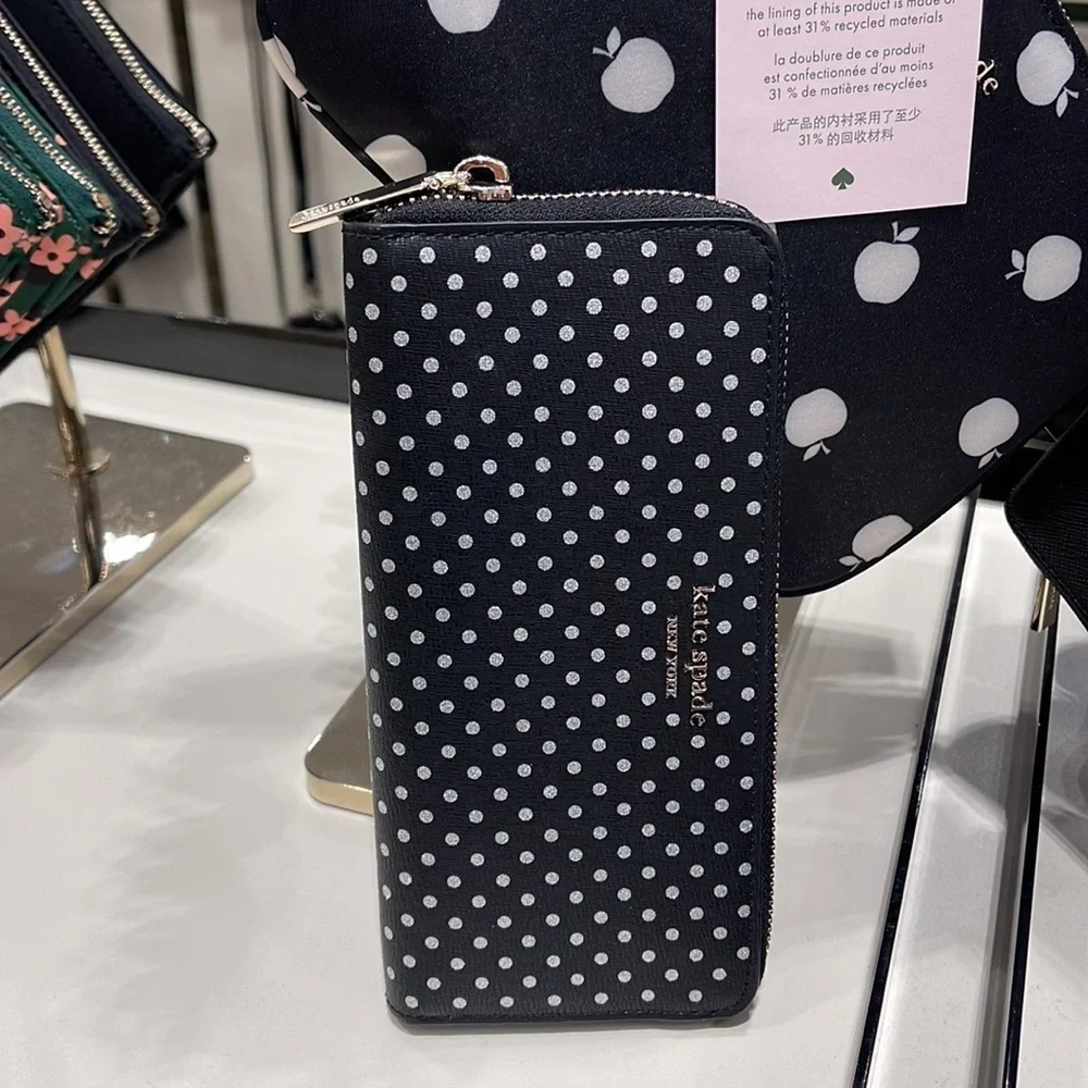 Kate Spade Spencer Metallic Dot Slim Continental Wallet in Black Multi k4546